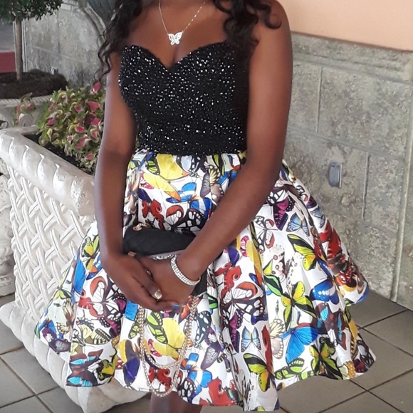 Sweetheart neckline multicolored Butterfly dress - Picture 1 of 4